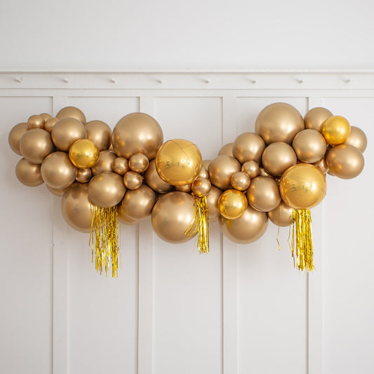 Gold Chrome Party Foils Inflated Balloon Garland – 2m Luxe Decor