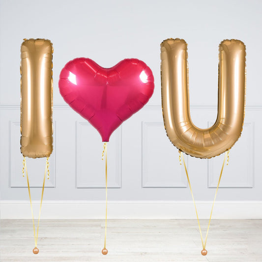 Gold I Heart U Inflated Balloon Package – Romantic Decor