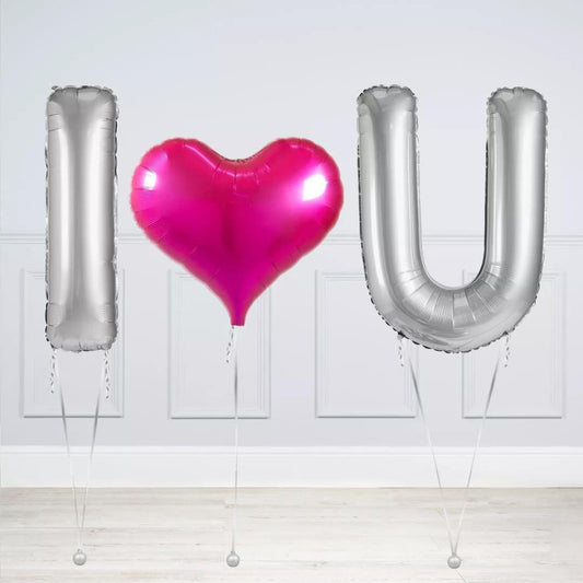 Silver I Heart U Inflated Balloon Package – Romantic Decor