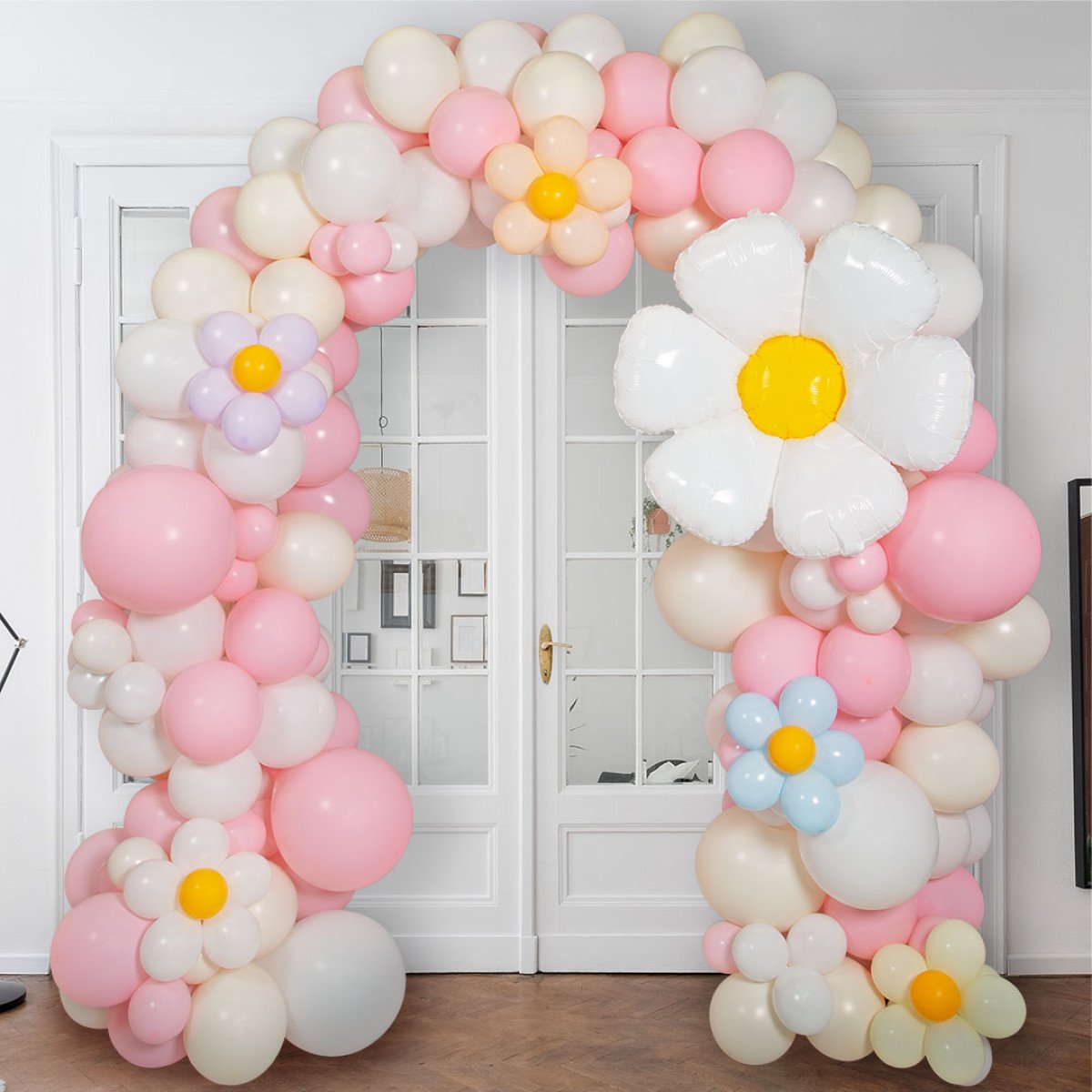 Pink Pastel Daisy Ready-Made Balloon Arch – 2m x 2m