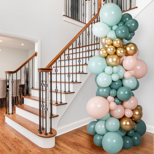 Sage Green & Blush Ready-Made Inflated Balloon Pillar – 6ft
