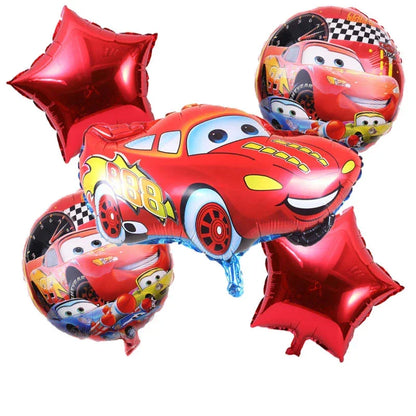 Red Lightning McQueen foil balloon set with star and round balloons featuring Cars movie characters