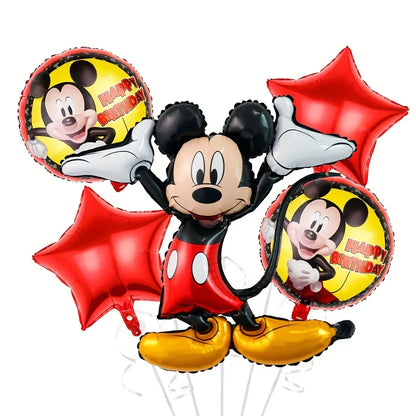 Mickey Mouse foil balloon set with red stars and birthday message balloons on white background