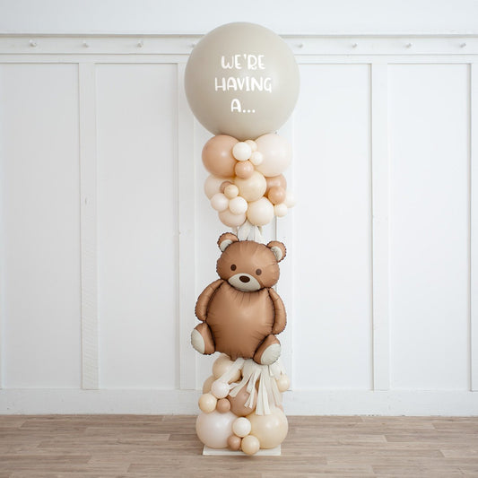 Neutral Beige Balloon Gender Reveal Party Pillar