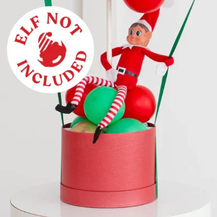 Personalised Elf on the Shelf hot air balloon decoration with colorful balloons, elf figure not included