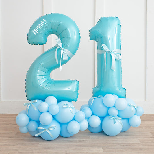 Personalized Baby Blue Bows Inflated Number Balloon Stack