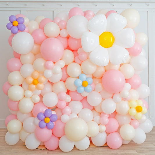Pink Pastel Daisy Balloon Wall Backdrop