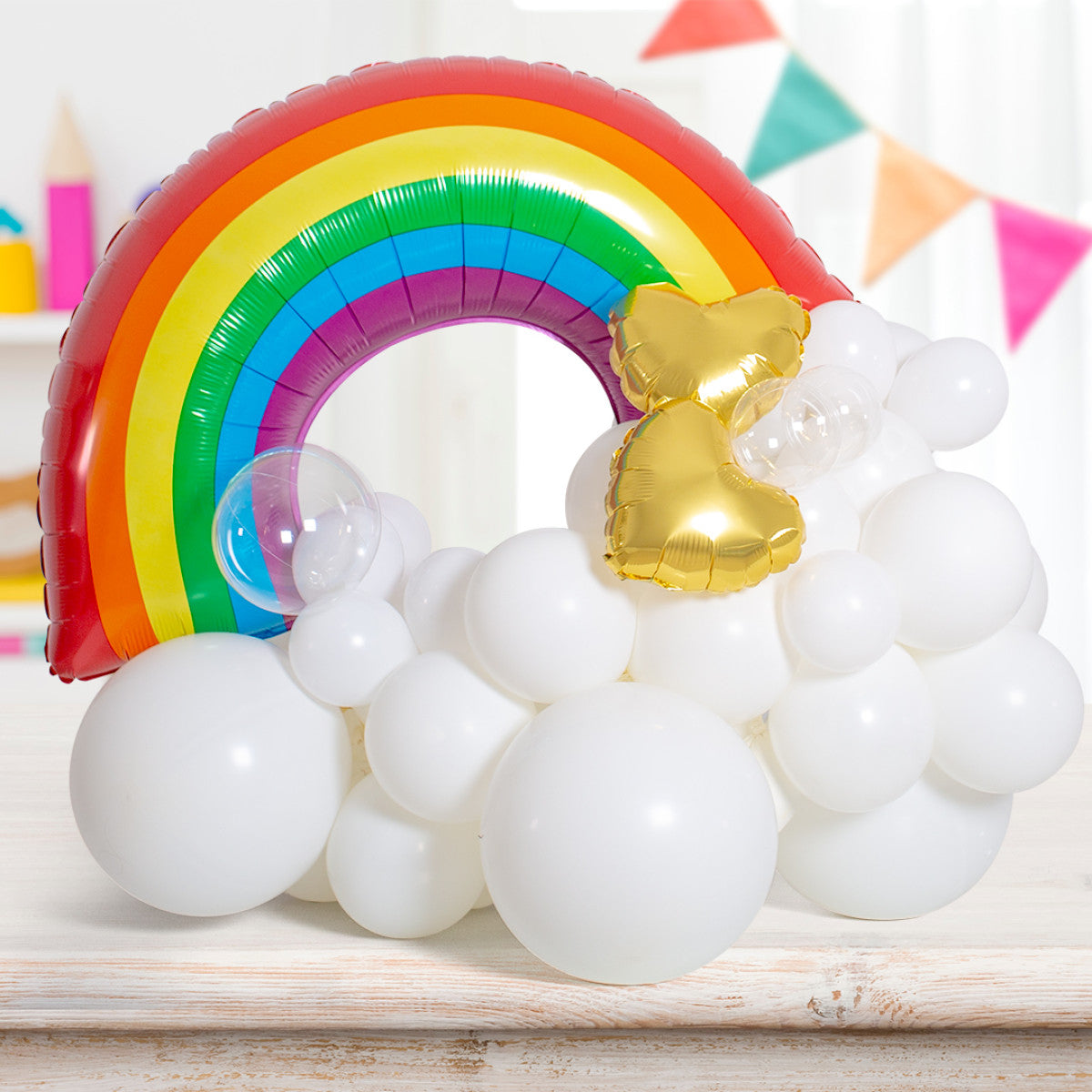 Rainbow Bright Cloud Inflated Balloon Stack