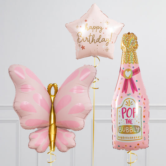 Bubbly Birthday Champagne Balloon Package - Helium Inflated Balloons