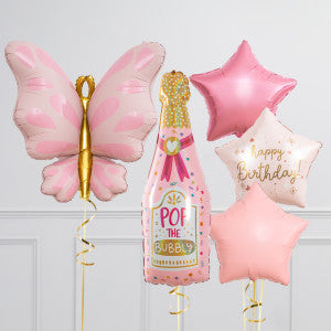 Bubbly Birthday Champagne Balloon Package -Helium Inflated Balloons