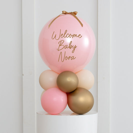 Personalised Baby Pink & Gold Air-Filled Bubble Balloon Stack
