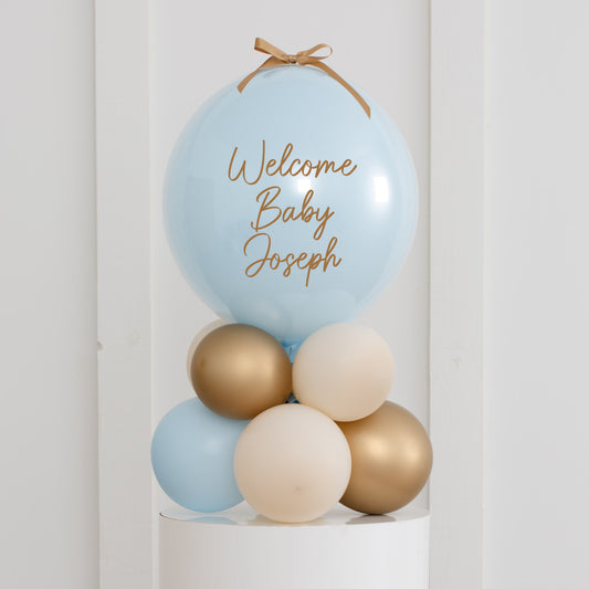 Personalised Baby Blue & Gold Bubble Balloon Stack