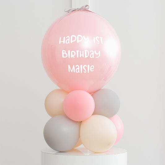 Personalised Macaron Pink Air-Filled Bubble Balloon Stack