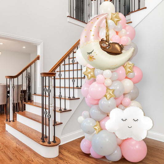 Macaron Pink Baby Balloon Pillar - 6ft Inflated Balloon Display