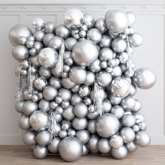 Silver Chrome Ready-Made Balloon Wall Backdrop